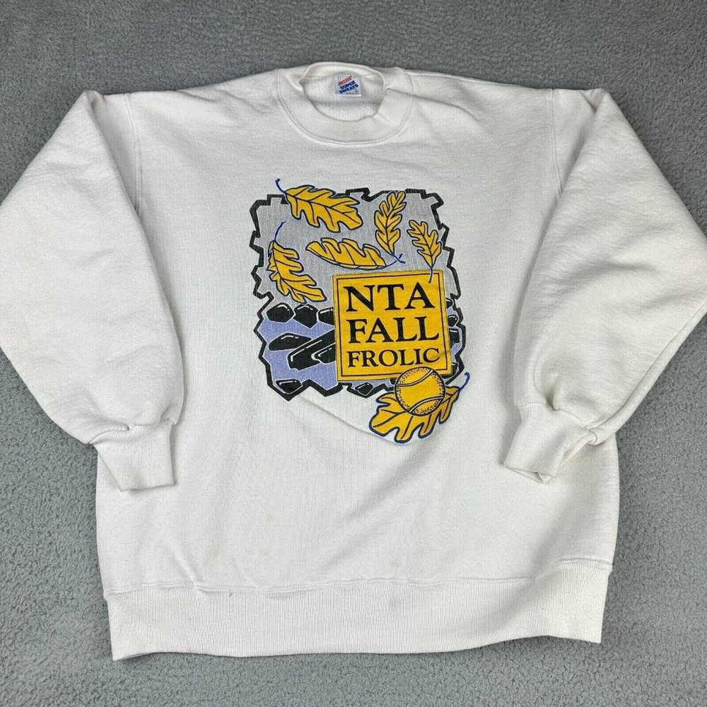 Vintage NTA FALL FROLIC White Sweatshirt Adult Size XL Sweater Made In Usa Used